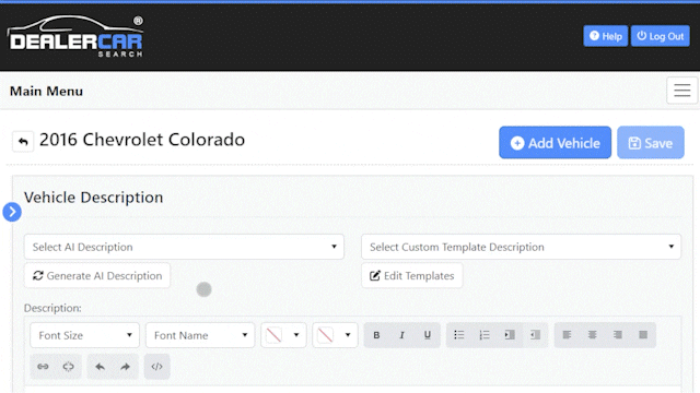 GIF showing AI vehicle descriptions product